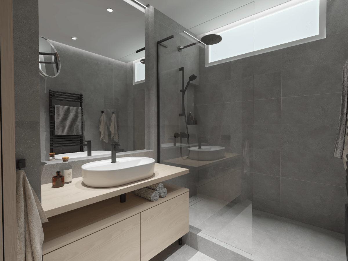 Badrum med spakänsla i modern&nbsp;stil